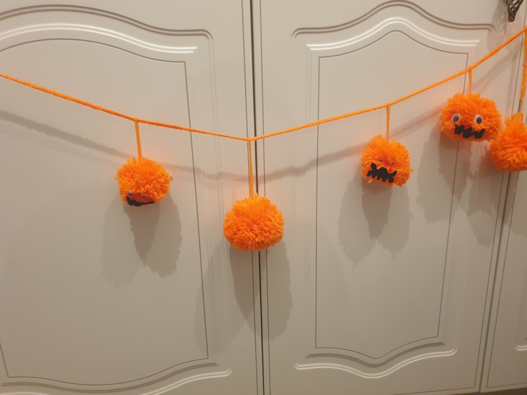 Finished halloween pompom bunting