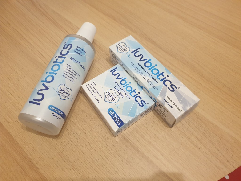 Luvbiotics range flatlay for my evening routine post. 