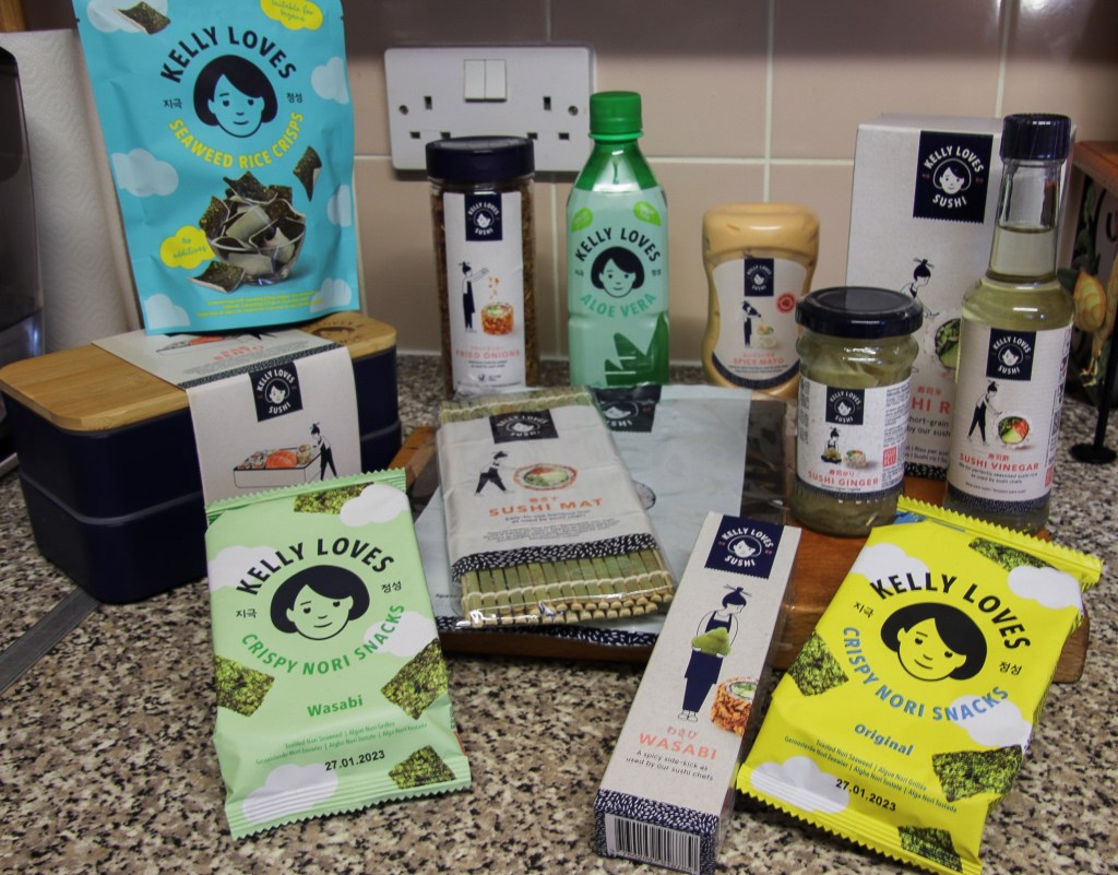 Photo showing everything mentioned in the discovering Kelly Love's sushi making kit post. 