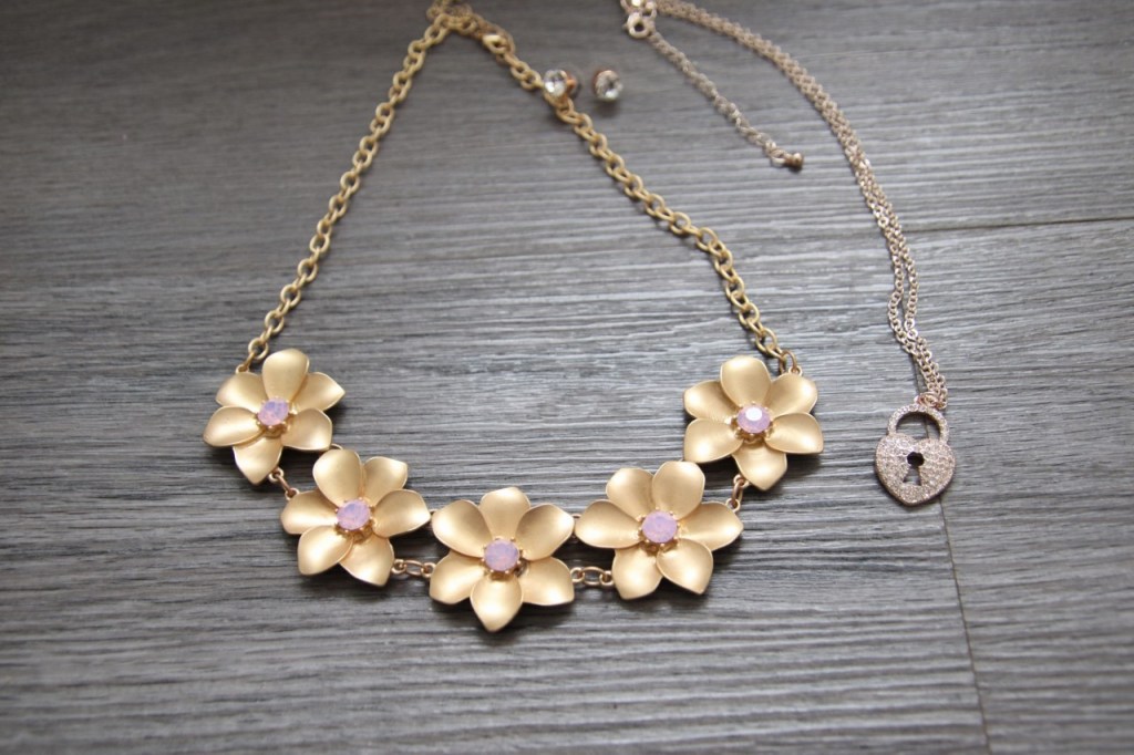 Gift Guide, Pretty floral statement necklace and diamonte locket necklace