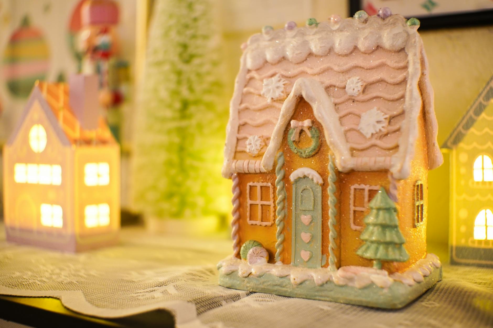 Decorated Gingerbread house for coping with grief during the Holidays post.